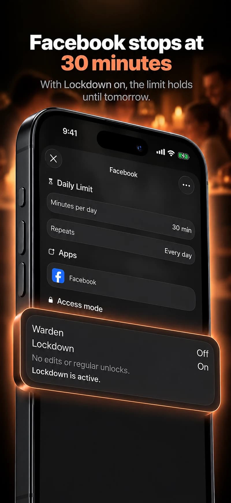 Warden: facebook stops at 30 minutes
