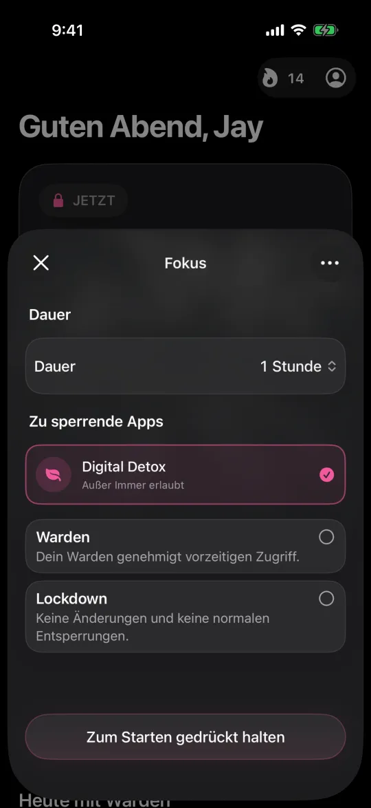Ein Digital Detox auf dem iPhone starten, das jede App außer „Immer erlaubt“ sperrt