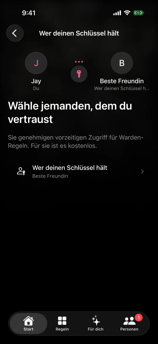Eine Vertrauensperson als Warden auswählen