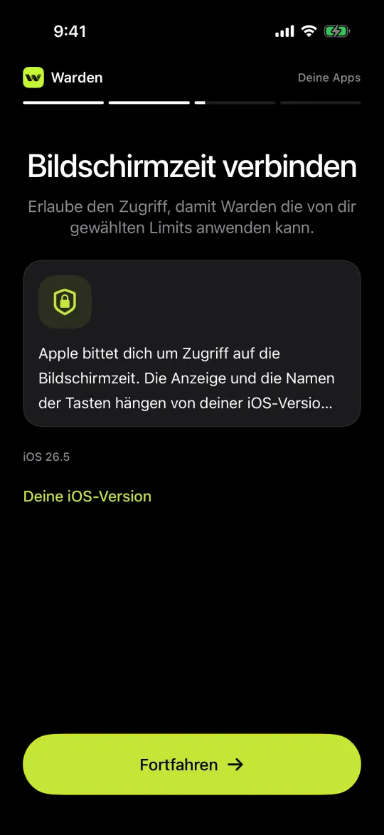 Warden bittet darum, die Bildschirmzeit zu verbinden