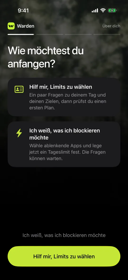 Die Wahl zwischen „Hilf mir, Limits zu wählen“ und „Ich weiß, was ich blockieren möchte“