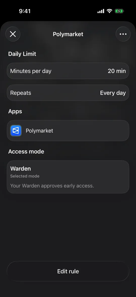 A Warden daily limit for Polymarket