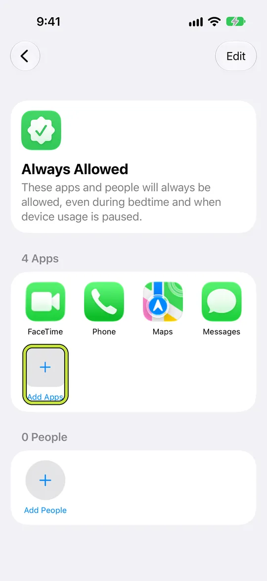 Always Allowed with Add Apps outlined