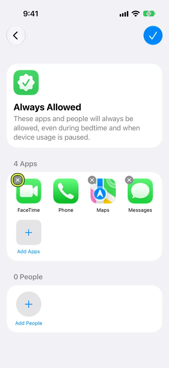 Always Allowed in edit mode, with remove buttons on the apps