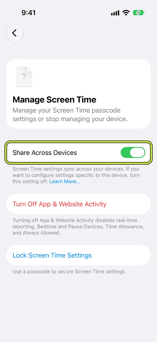 Manage Screen Time with Share Across Devices outlined