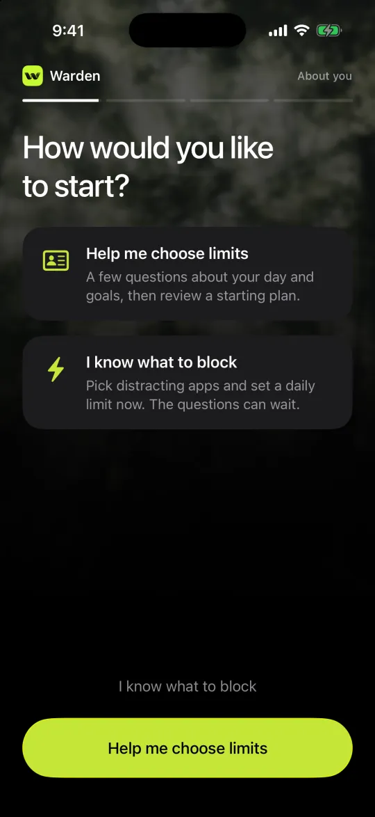 Choosing between Help me choose limits and I know what to block