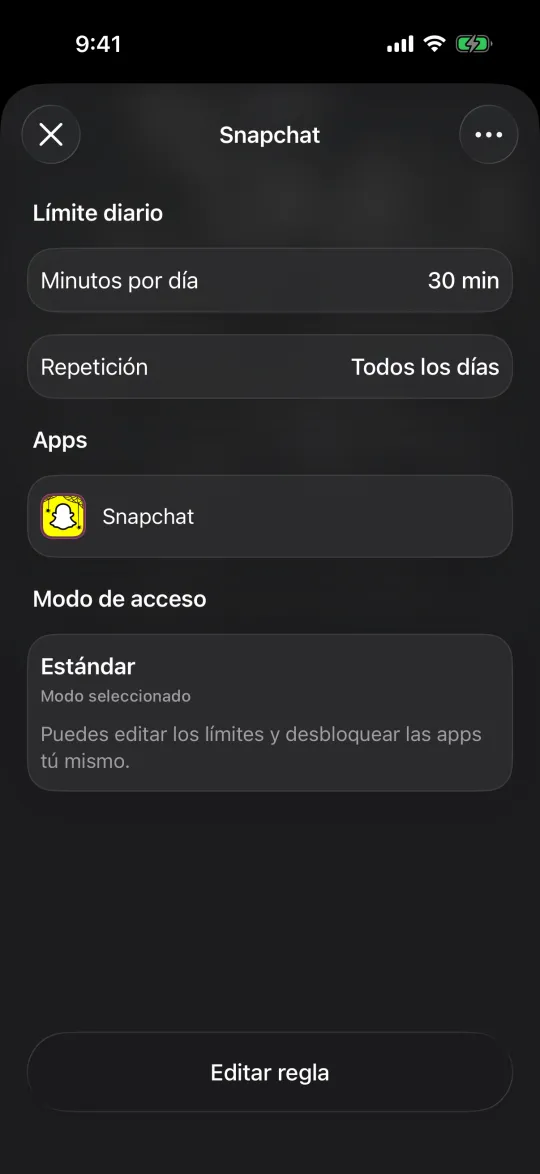 Un límite diario de Warden para Snapchat