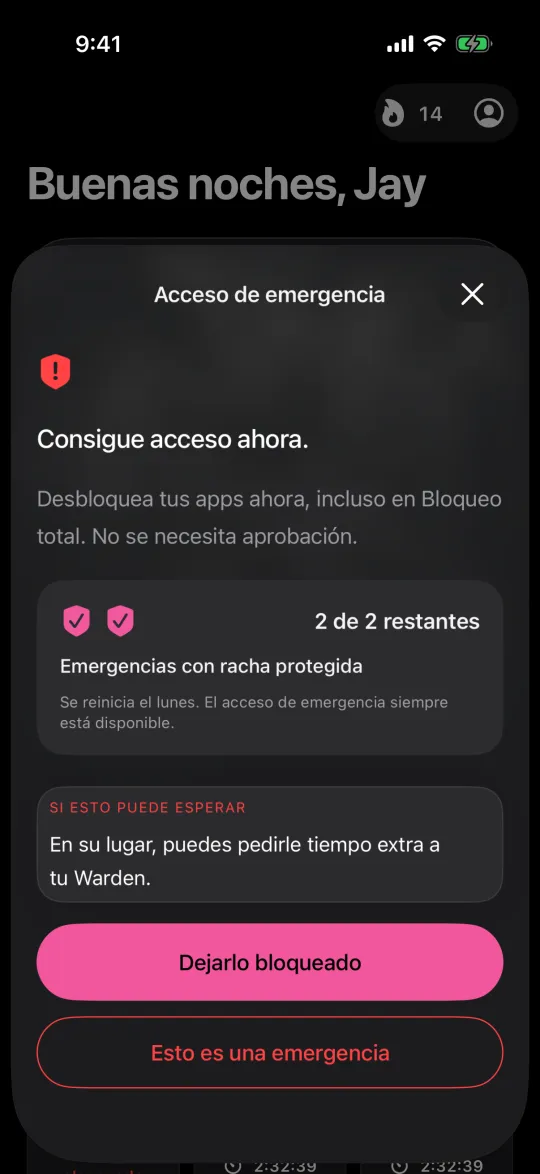 Acceso de emergencia, que desbloquea apps incluso en Bloqueo total