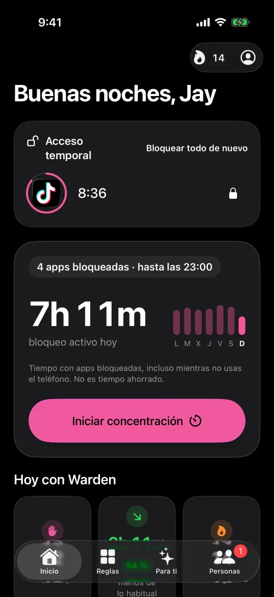 Acceso temporal a TikTok con cuenta atrás en Inicio