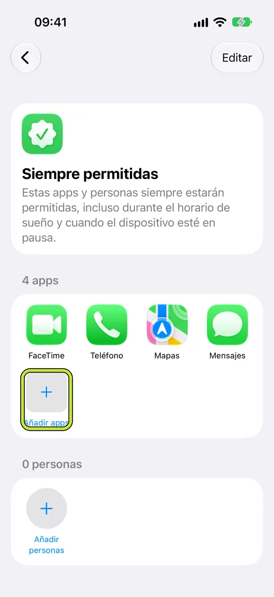 Siempre permitidas con Añadir apps marcado