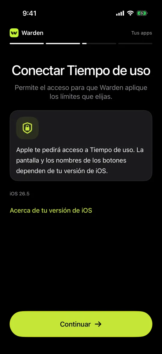 Warden pidiendo conectar Tiempo de uso