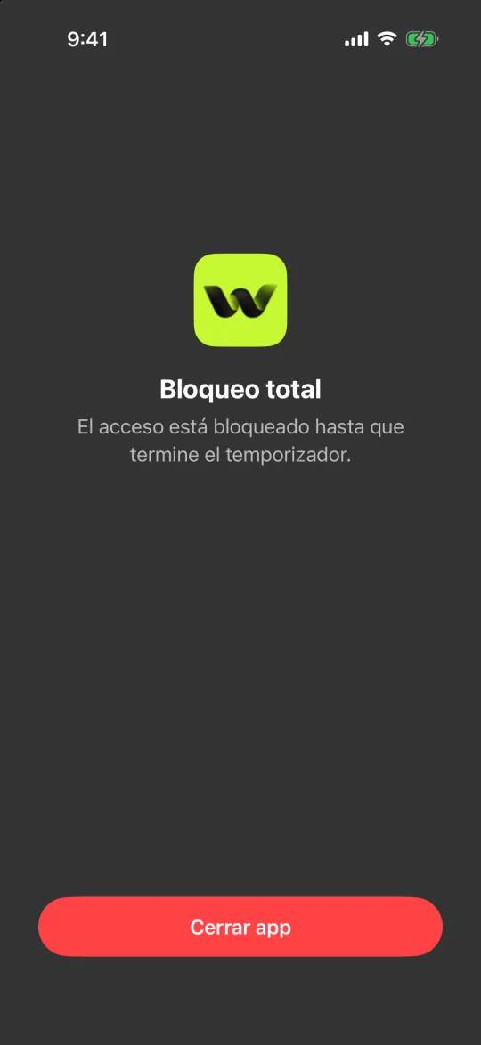 La pantalla de Bloqueo total con un único botón, Cerrar app