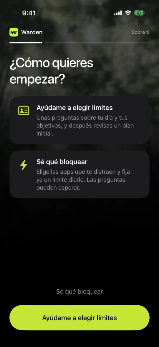 Elegir entre Ayúdame a elegir límites y Sé qué bloquear