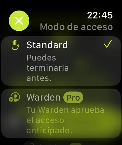 Elegir Standard, Warden o Lockdown para una desintoxicación en el Apple Watch