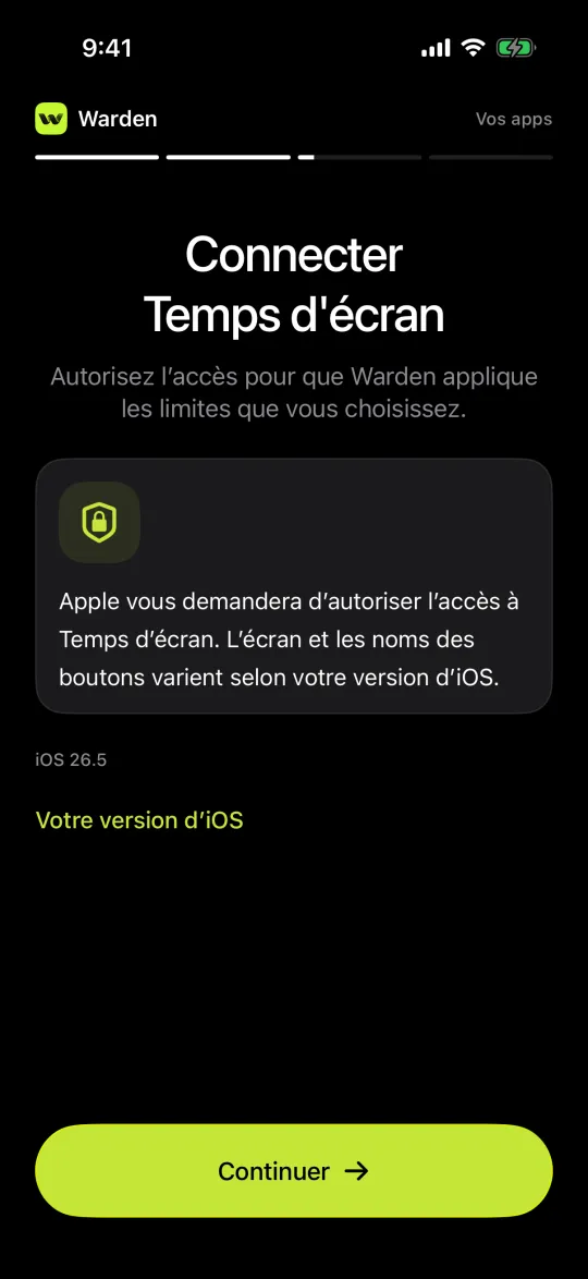 Warden demandant à connecter Temps d’écran