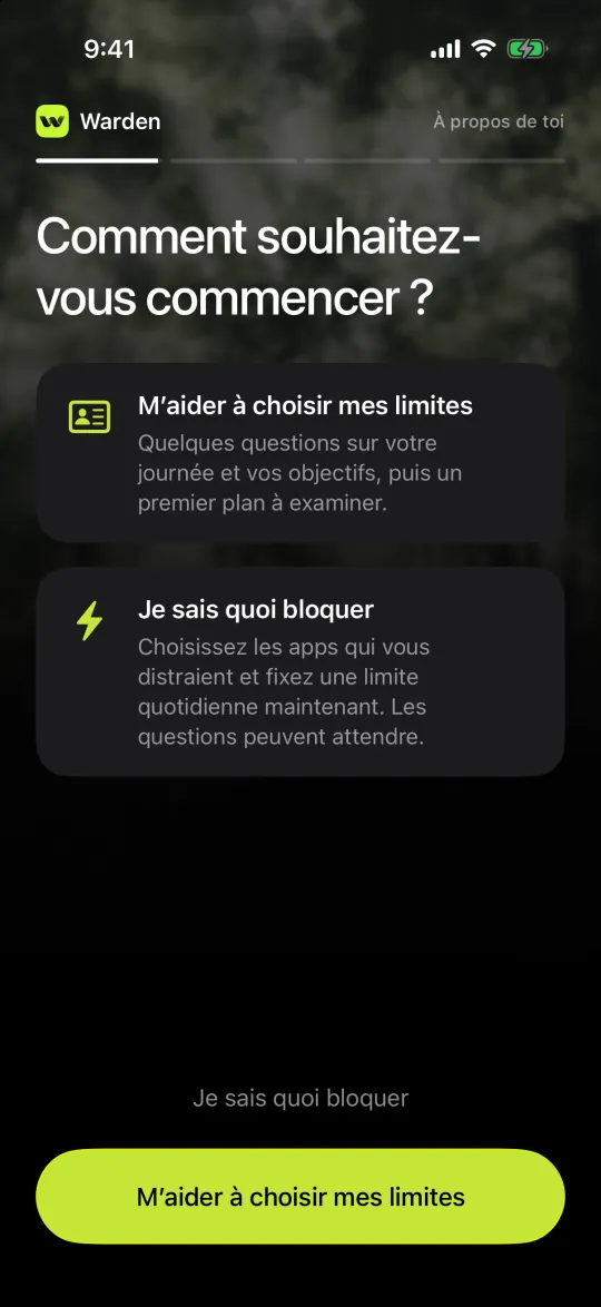 Choisir entre M’aider à choisir mes limites et Je sais quoi bloquer