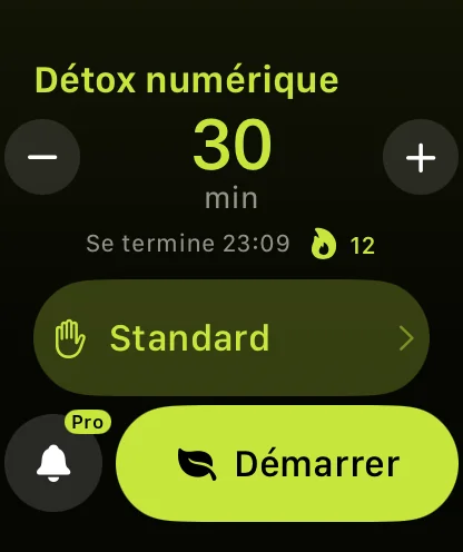 Warden sur Apple Watch avec une détox numérique de 30 minutes prête à démarrer