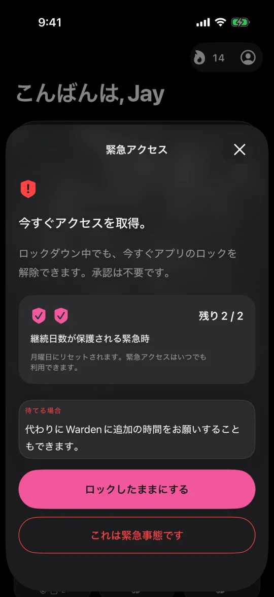 ロックダウン中でもアプリのロックを解除できる緊急アクセス