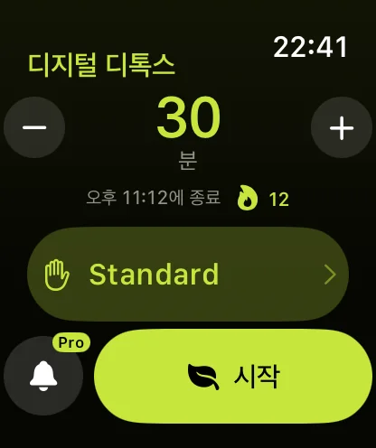 Apple Watch의 Warden에서 30분 디지털 디톡스를 시작하기 직전의 화면